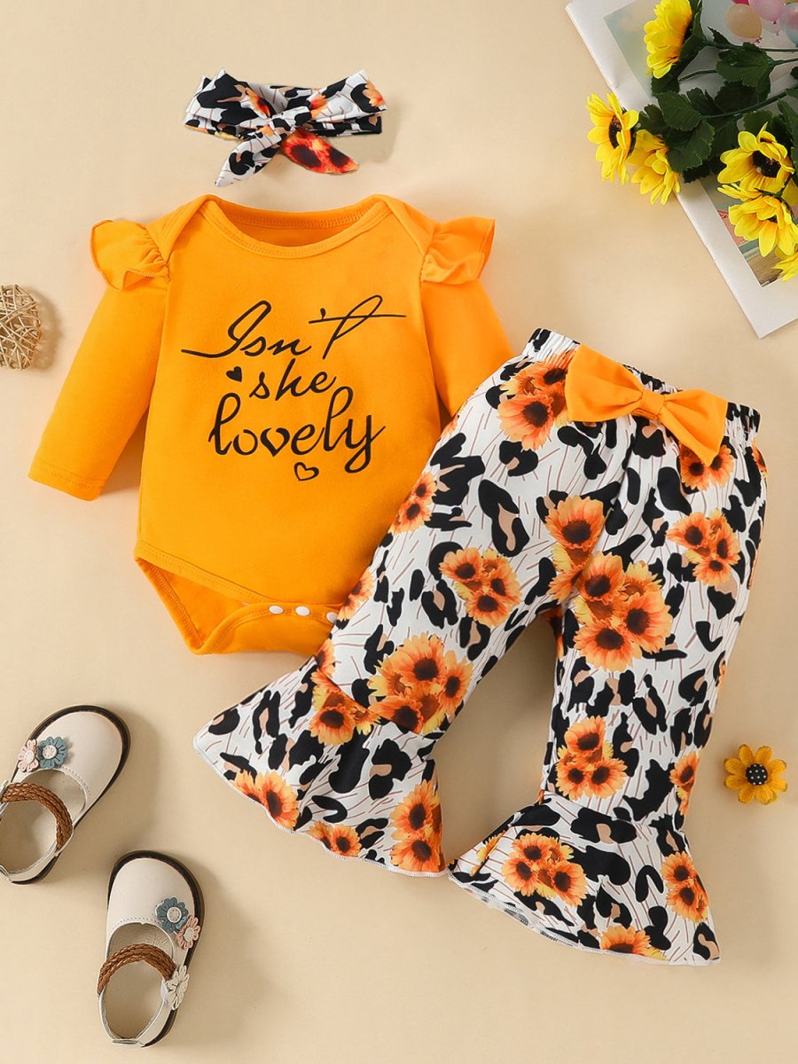 🧡🤎Baby Girl Bodysuit and Pants Sets: ISN'T SHE LOVELY and Leopard Heart WILD GIRL - #variant_color# - #variant_size# - #variant_option#
