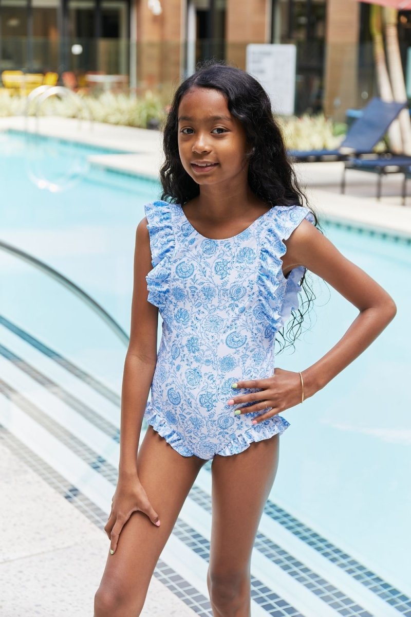 Girls Swimwear: One Piece Swimsuit in Thistle Blue - #variant_color# - #variant_size# - #variant_option#
