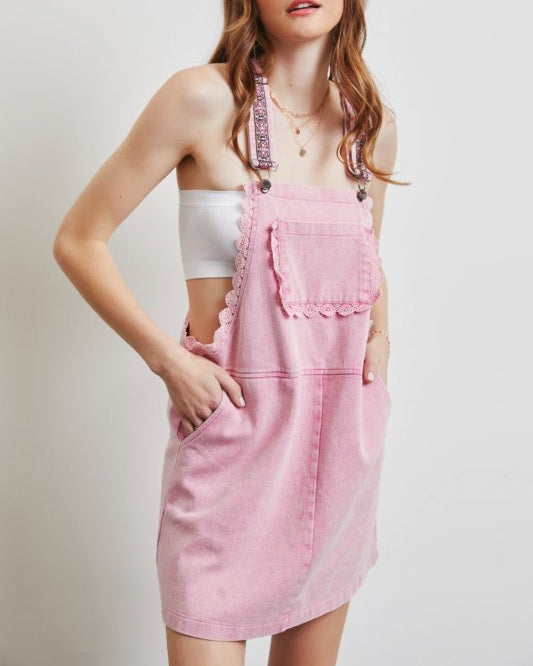 HEYSON Lace Trim Washed Overall Dress - #variant_color# - #variant_size# - #variant_option#