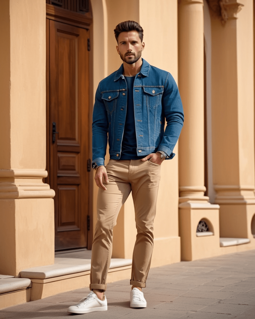 Men's Denim Jacket: Dark Blue Jeans Style - #variant_color# - #variant_size# - #variant_option#