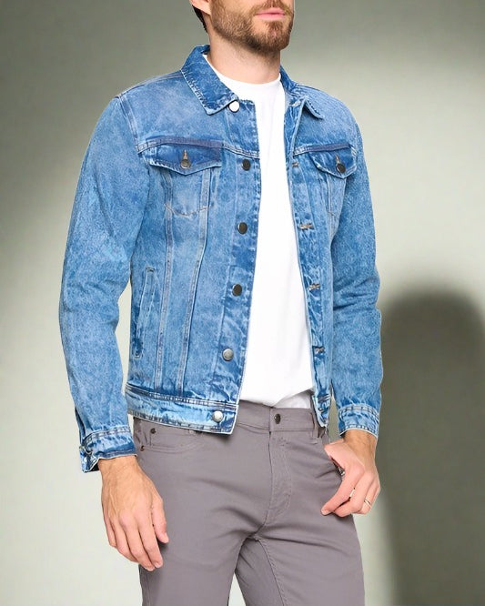 Men's Denim Jacket: Washed Blue Denim - #variant_color# - #variant_size# - #variant_option#