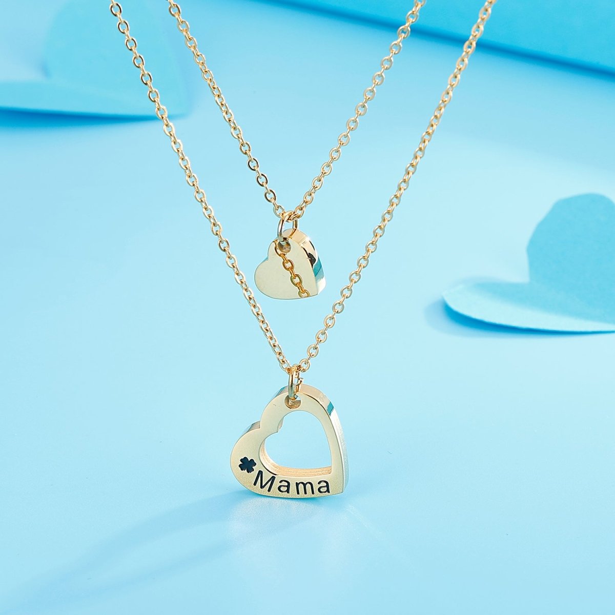 Necklace: "Mama" Cutout Heart Double-Layered - #variant_color# - #variant_size# - #variant_option#