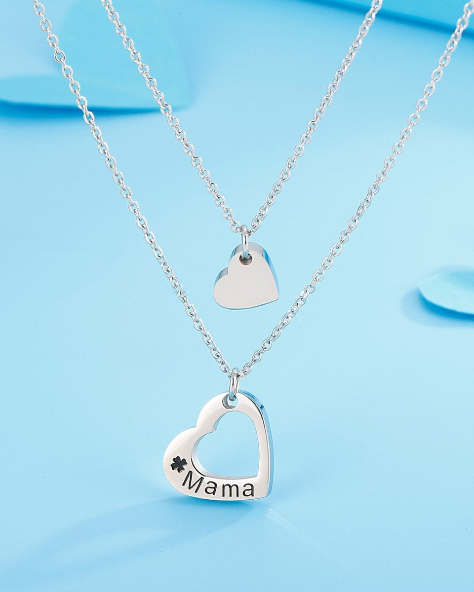 Necklace: "Mama" Cutout Heart Double-Layered - #variant_color# - #variant_size# - #variant_option#