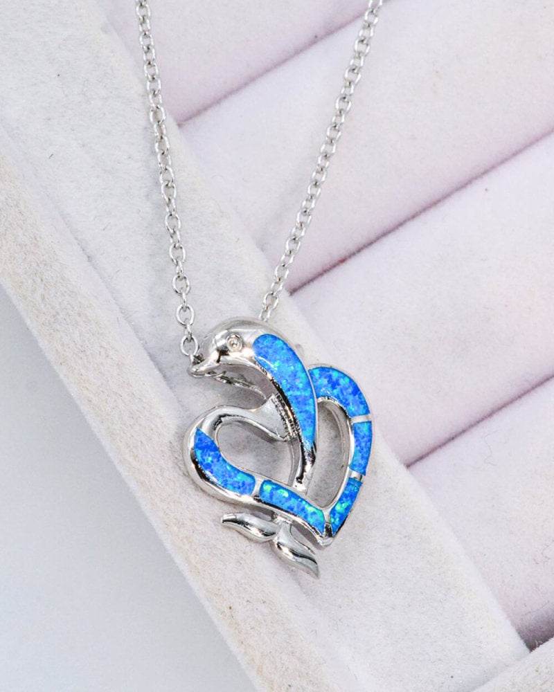 Necklace: Natural Gemstone - Opal Dolphin Heart - #variant_color# - #variant_size# - #variant_option#