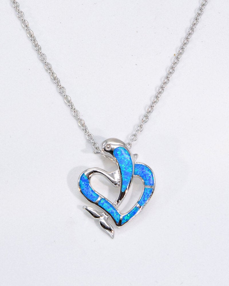 Necklace: Natural Gemstone - Opal Dolphin Heart - #variant_color# - #variant_size# - #variant_option#