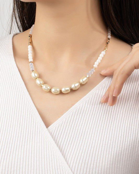 Necklace: Premium Glass Pearl, Agate and Rose Quartz - #variant_color# - #variant_size# - #variant_option#
