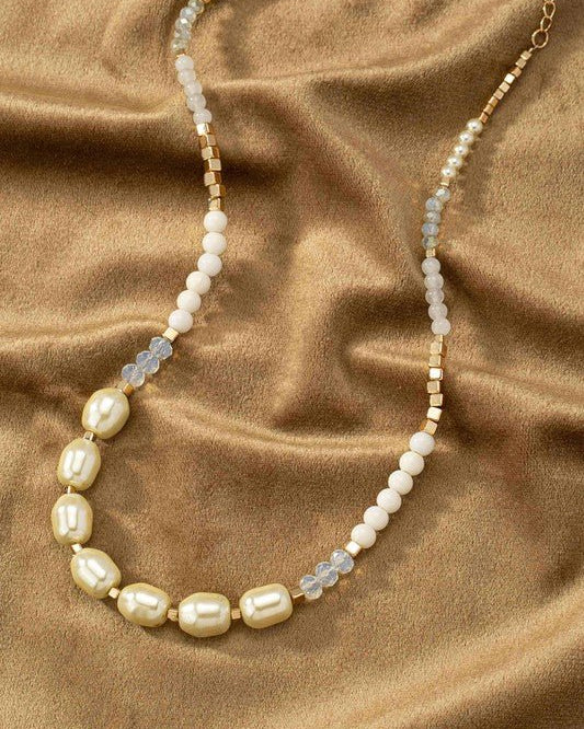Necklace: Premium Glass Pearl, Agate and Rose Quartz - #variant_color# - #variant_size# - #variant_option#
